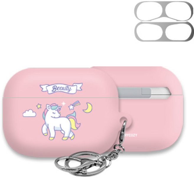 트라이코지 에어팟프로 이어폰 하드케이스 시즌6 + 철가루방지스티커, 파스텔유니콘 핑크, 1개