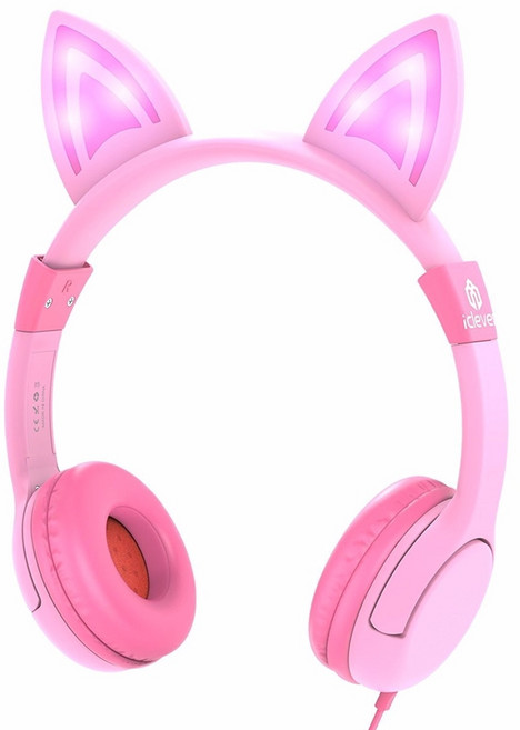 아이클레버 어린이 헤드폰 LED + 파우치, 핑크, iclever kids Headphones series