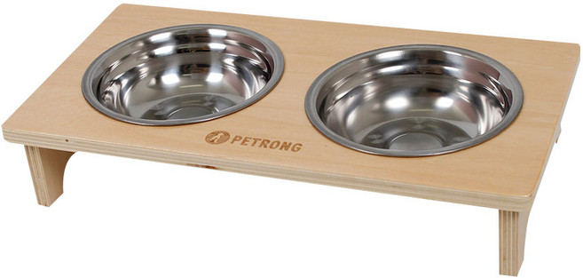 펫트롱 원목 포인트 반려동물 식기 2구 PTR516B, 혼합색상, 1개