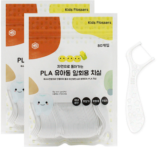 엠에스덴탈 PLA 유아용 치실, 7.3cm, 80개입, 2개