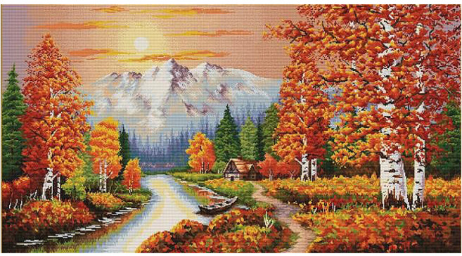 조이십자수 11카운트 십자수 프린트 패키지 세트 100115 A flaming sunset, 1세트, 혼합색상