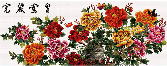 조이십자수 11카운트 십자수 프린트 패키지 세트 90801 화려한 목단, 1세트