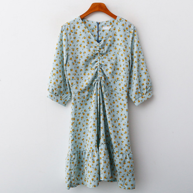 엔비룩 스트링 로즈 플라워 패턴 원피스