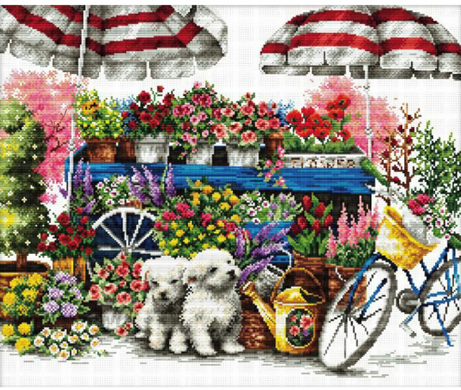 조이십자수 11카운트 십자수 프린트 패키지 세트 90810 flower shop, 1세트, 혼합색상