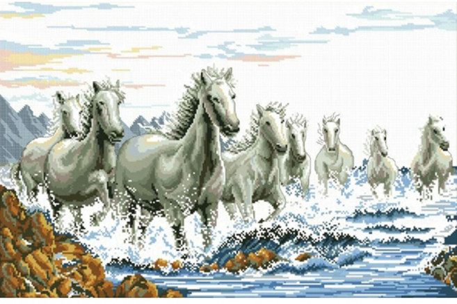 조이십자수 11카운트 십자수 프린트 패키지 세트 40101 해변의야생마, 1세트, 혼합색상