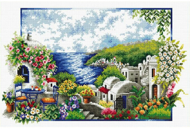 JoyJasu 11CT 十字繡印花套組 90805 希臘聖托里尼, 1套, 混合色