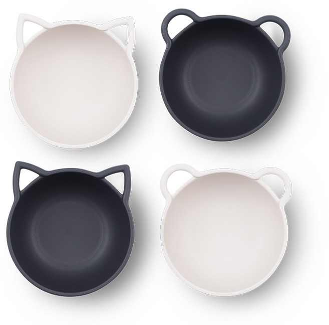 NIneware 動物迷你碗4件組, 象牙白 + 深灰色, 1套