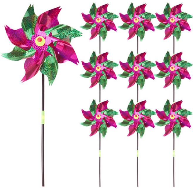 리빙다 미니 홀로그램 바람개비, 투톤그린, 10개