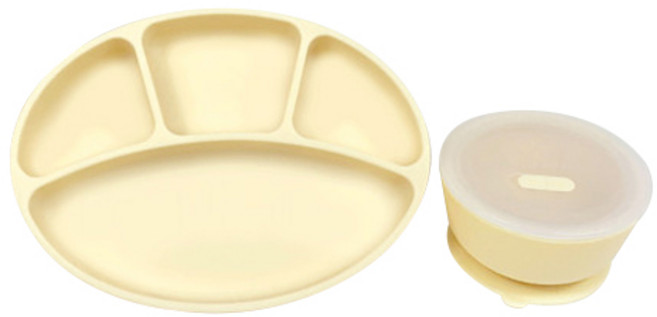 블루마마 실리콘 유아식기 흡착 2종 세트, 버터, 흡착식판 + 흡착볼, 1개