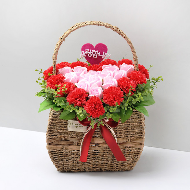 조화 러브하트 카네이션 바구니, 혼합색상, 1개