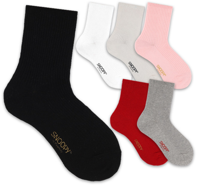 헤이내꼬 여성용 스누피 골지 중목양말 6켤레