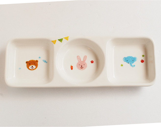 모이내츄럴 3절나눔 어린이접시, 동물A(토끼), 1개