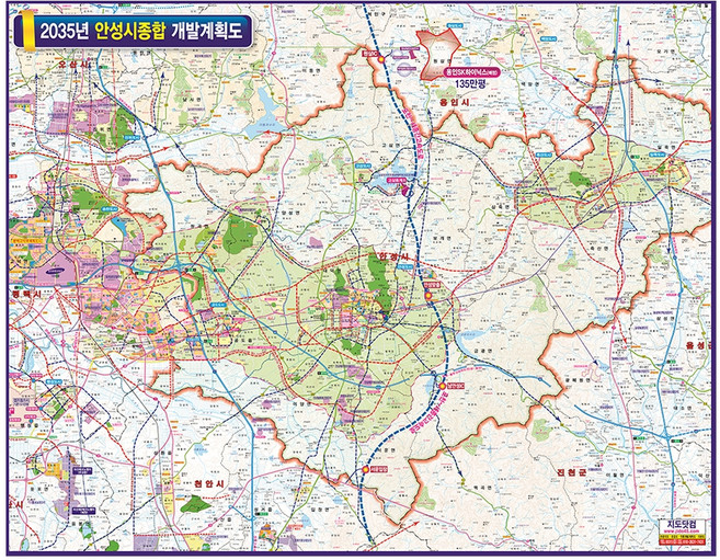 지도닷컴 안성시 개발 계획도 코팅 소 110 x 85 cm + 지도 케이스 + 전국 행정 도로 지도 세트, 1세트