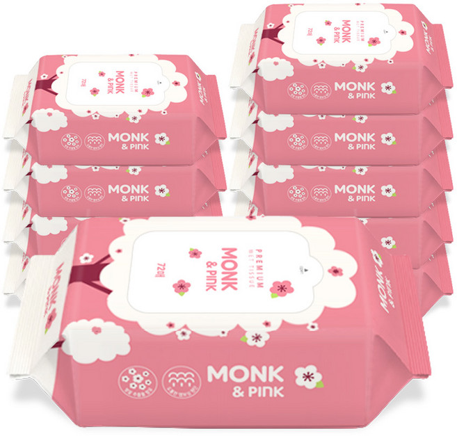 몽크앤핑크 유아 물티슈 리필형, 70g, 72매, 10개
