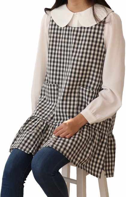 세맘스 국산 체크 원피스 앞치마, 블랙, 1개