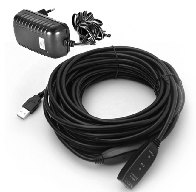 넥스트유 USB2.0 리피터 케이블 + DC5V 아답터 NEXT-USB15PW, 1개, 15m