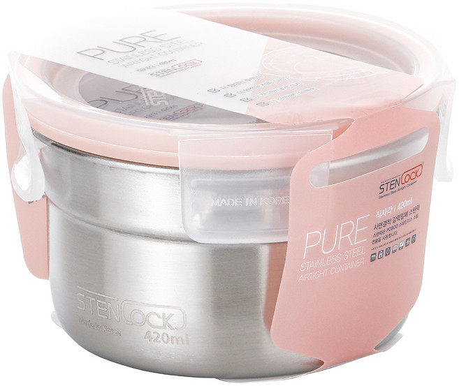 스텐락 퓨어 밀폐용기 원형 4호 420ml, 1개, 용기 + 뚜껑