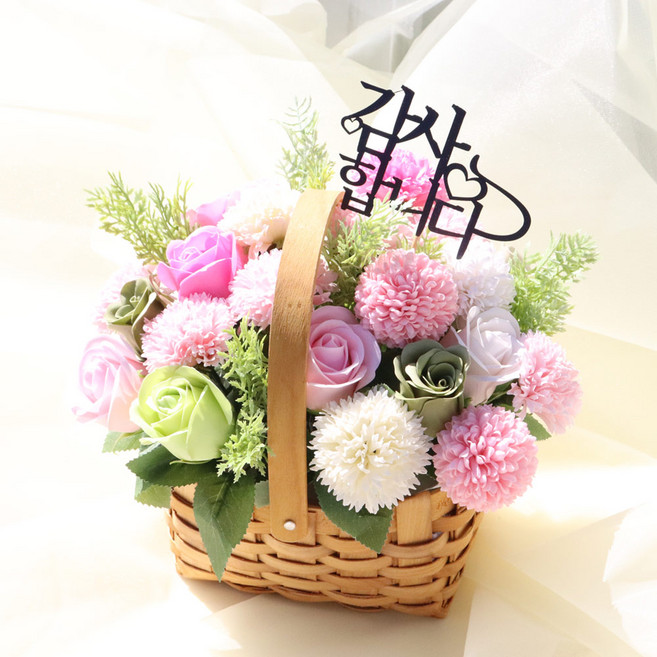 블뤼엔 비누꽃 메트로 n 카네이션 바구니 소, 핑크, 1개