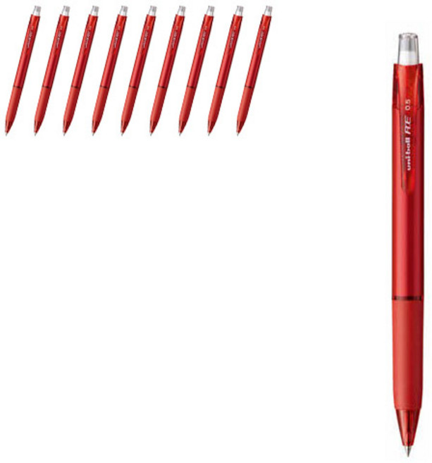 유니볼 RE 지워지는 겔잉크 볼펜 0.5mm, 레드, 10개