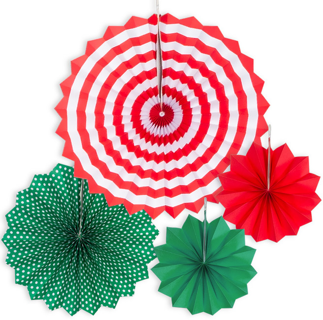 파티팡 페이퍼팬 데코 4종 세트, 레드 + 그린