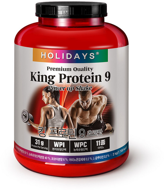 홀리데이즈 킹 프로틴 9 고단백 파워업 쉐이크 헬스보충제 초코맛, 2kg, 1개