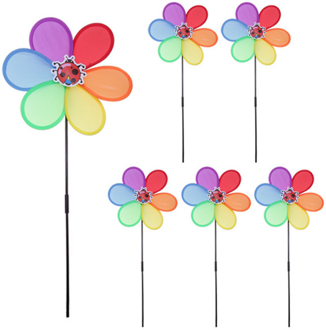 리빙다 미니 무지개 천 바람개비, 혼합색상, 6개