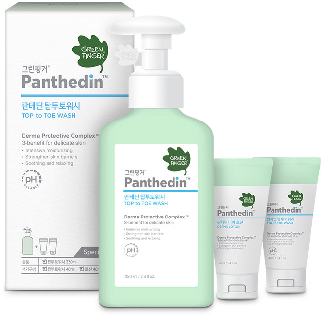 그린핑거 판테딘 탑투토워시 230ml + 40ml + 로션 40ml 세트, 1세트