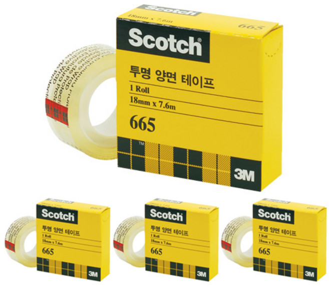 3M Scotch 透明雙面膠帶 665 補充包 18mm x 7.6m, 透明色, 4個