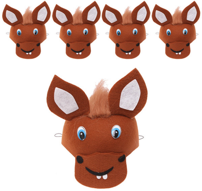 리빙다 부직포 동물모자, 갈색말, 5개
