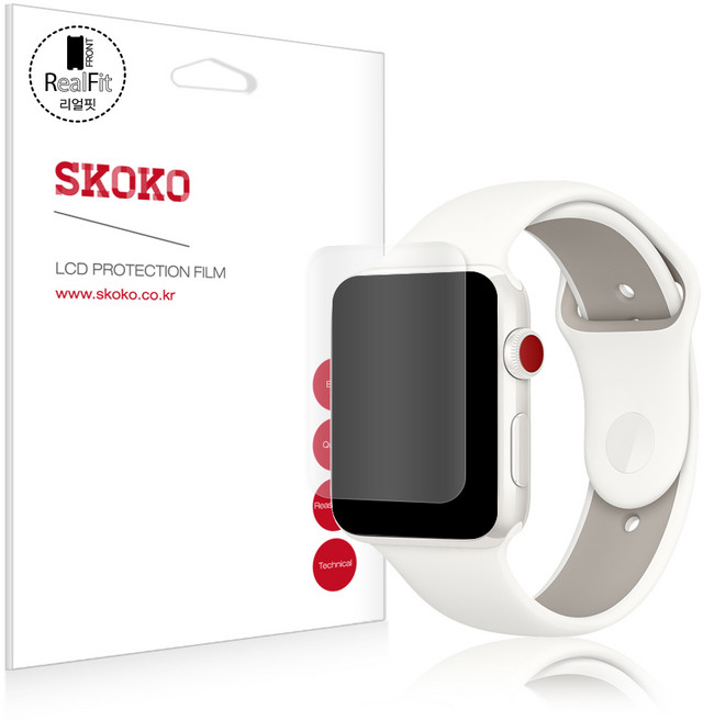 스코코 애플워치3 42mm 풀커버 리얼핏 액정보호필름 2p 세트, 1세트