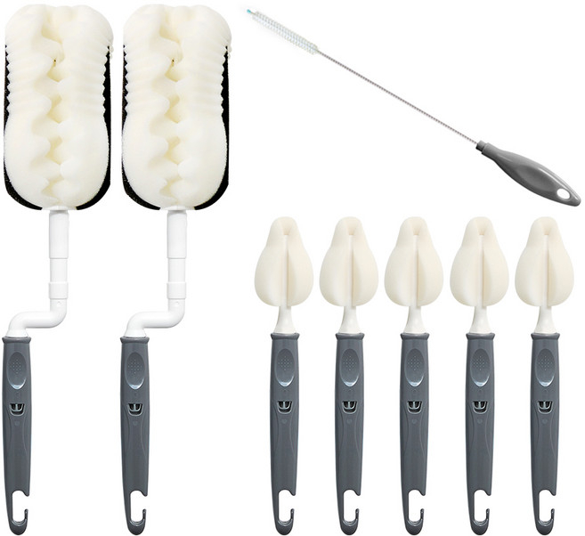 리에또 젖병세척 키트B 더블회전형젖병솔2p + 젖꼭지솔5p + 빨대세척솔, 1세트, 그레이