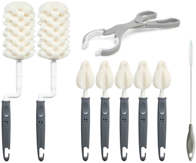 리에또 젖병세척 키트D 앵두회전형젖병솔2p + 젖꼭지솔5p + 젖병집게 + 빨대세척솔, 1세트, 그레이