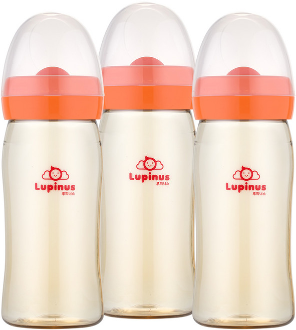 루피너스 PPSU 젖병 240ml 트리플팩, 노꼭지, 오렌지, 1개