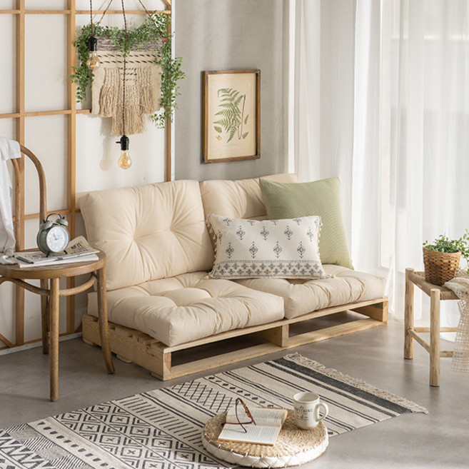 데코뷰 내츄럴 면 빵빵이 방석 솜일체형, 베이지