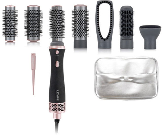 로페 에어 뽕 헤어 스타일러 + 롤 4종 + 노즐 3종 + 파워 스틱 + 파우치 세트 LD-317 600W, 블랙