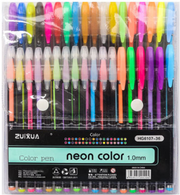 눈부신 데코펜 메탈 네온 형광 수성 컬러 젤 펜 1mm 36색 세트, 혼합색상, 1세트