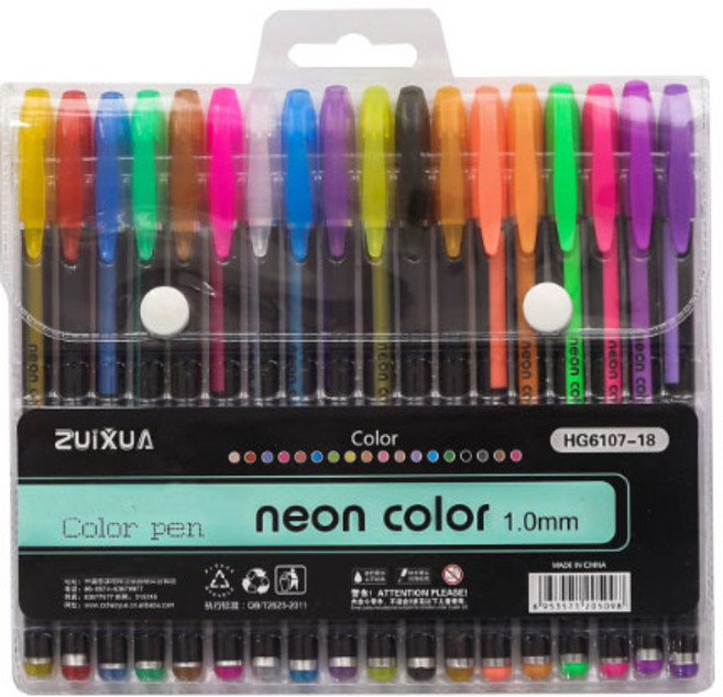눈부신 데코펜 메탈 네온 형광 수성 컬러 젤 펜 1mm 18색 세트, 혼합색상, 1세트