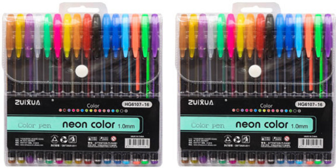 눈부신 데코펜 메탈 네온 형광 수성 컬러 젤 펜 1mm 16색 세트, 혼합색상, 2세트