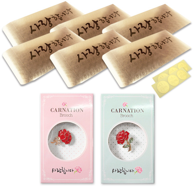 카네이션 사랑 브로치 2종 + 골드 용돈봉투 6p, 사랑합니다, 1세트
