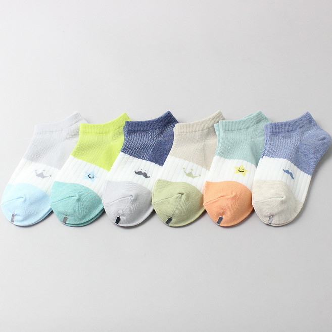 Jang An Socks 孩童撞色皇冠印花網眼踝襪 6入