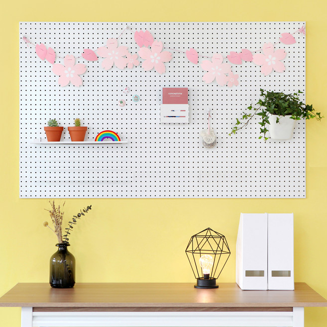 타공판닷컴 인테리어 원형 타공판 800 x 1200 mm + 타공판걸이 2p 세트, 1세트, 화이트