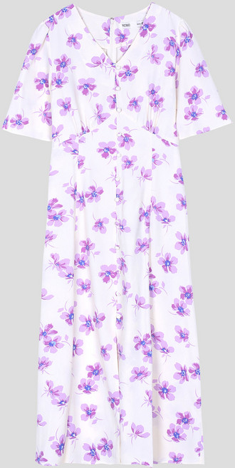 미쏘 브이넥 플라워 하이웨이스트 반소매 원피스