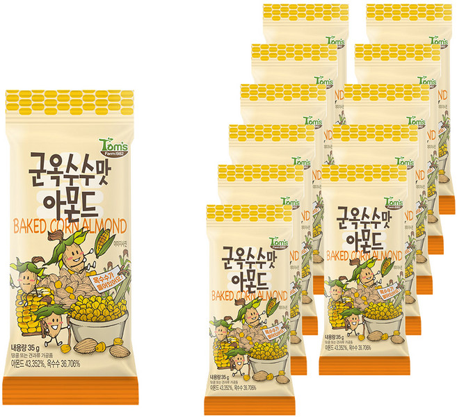 탐스팜 군옥수수맛 아몬드, 35g, 12개