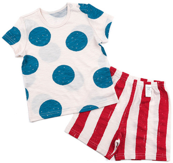 메이키즈 아동용 통기성 심플스타일 오가닉 5부 슬라브 실내복 상하의 세트