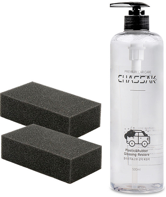 차싹 차량용 플라스틱 고무 광택 복원제 + 블랙스펀지 2p, 500ml, 1세트