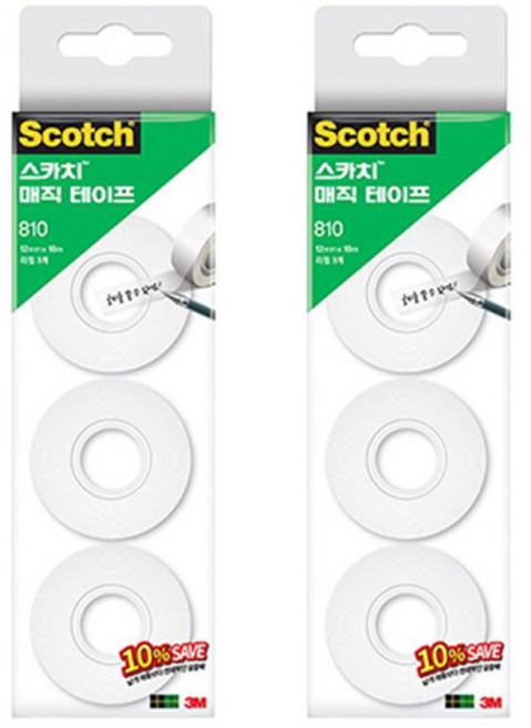 스카치 매직 셀로판 테이프 리필 세이빙 팩 3p 810R-3 12mm x 18m, 2개