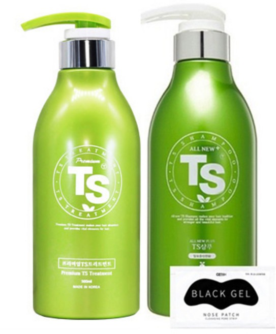 TS 프리미엄 트리트먼트 500ml + 올 뉴 플러스 샴푸 500g + 오즈 블랙겔 코팩 세트, 1세트