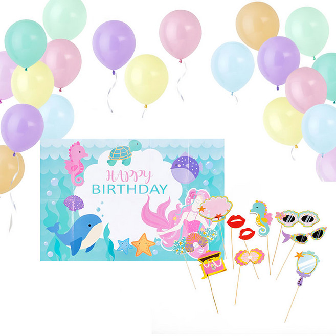 파티팡 생일포토존 배너 + 포토프롭스 10p + 풍선 랜덤발송 20p, 언더더씨, 1세트