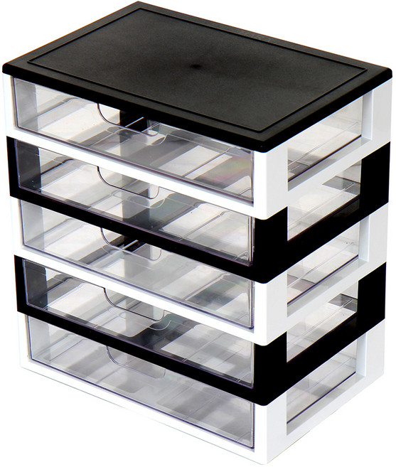 하라데코 와이드 서랍 멀티 책상 정리함 5단, 블랙 + 화이트