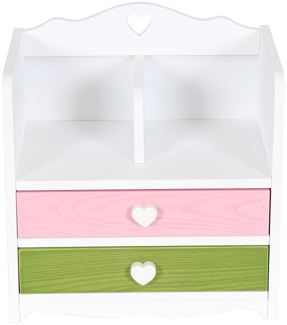 화이트우드 하트 책꽂이 책상 정리 서랍 2단 그린 + 핑크, 1개